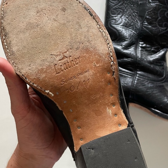 Vintage Lucchese Black Leather Classic Western Cowboy Boots 10/11 - Picture 11 of 15